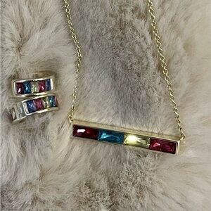 Kendra Scott Jack Necklace & Huggie Earrings Gold with Multi Crystals Set